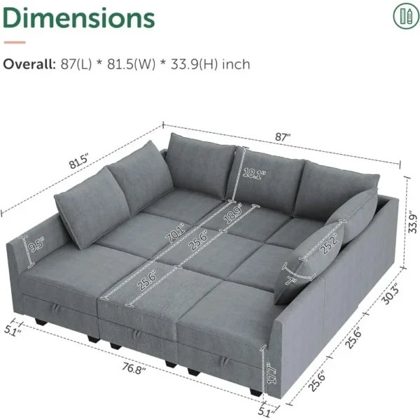 Lovesac Couch Dupe​ - Tomlyly Modular Sofa with Storage Seat Reversible TLL5424 5